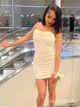 Sexy White Straight Across Short Party Dress Short Homecoming Dress, HD506
