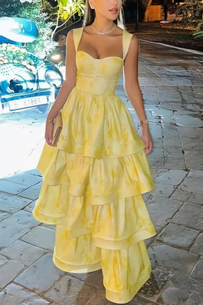 Elegant Yellow Sweetheart A-line Long Prom Gown  ,MB10999