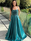 Elegant Green Spaghetti Strap A-Line Lace Up Back Long Prom Dresses,MB01