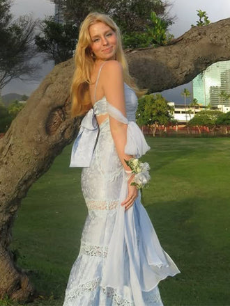 Popular Blue V-neck Slit A-line Long Formal Dress to Impress,MB11061