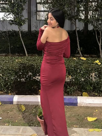 Elegant Red Long Sleeve Mermaid Long Formal Dress to Impress,MB11052