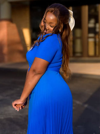 Elegant Blue Short Sleeve A-line Long Formal Dress to Impress,MB11044