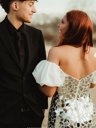 Sparkly White Off-shoulder Short Party Dress Short Homecoming Dress, HD511