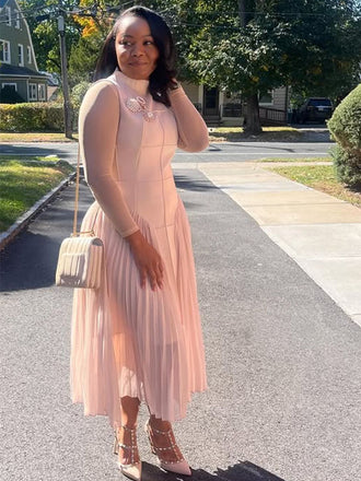 Formal Pink Long Sleeve A-line Long Formal Dress to Impress,MB11048