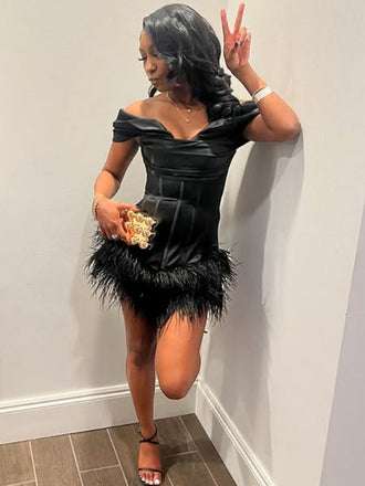Sexy Black Off-shoulder Short Party Dress Short Homecoming Dress, HD532