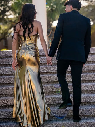 Sparkly Gold Sweetheart Slit  Mermaid Long Formal Dress to Impress,MB11067
