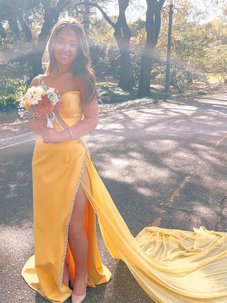 Popular Yellow Spagehetti Straps Mermaid Long Formal Dress to Impress,MB11072