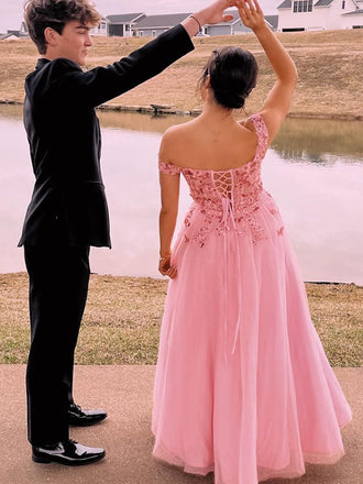Popular Pink Off-shoulder A-line Long Formal Dress to Impress,MB11073
