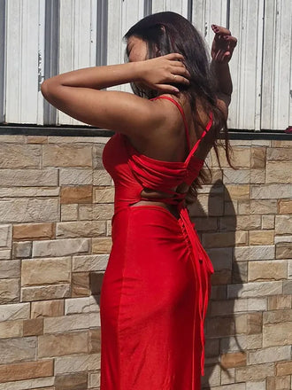Popular Red Mermaid Spagehtti Straps Long Formal Dress to Impress,MB11054