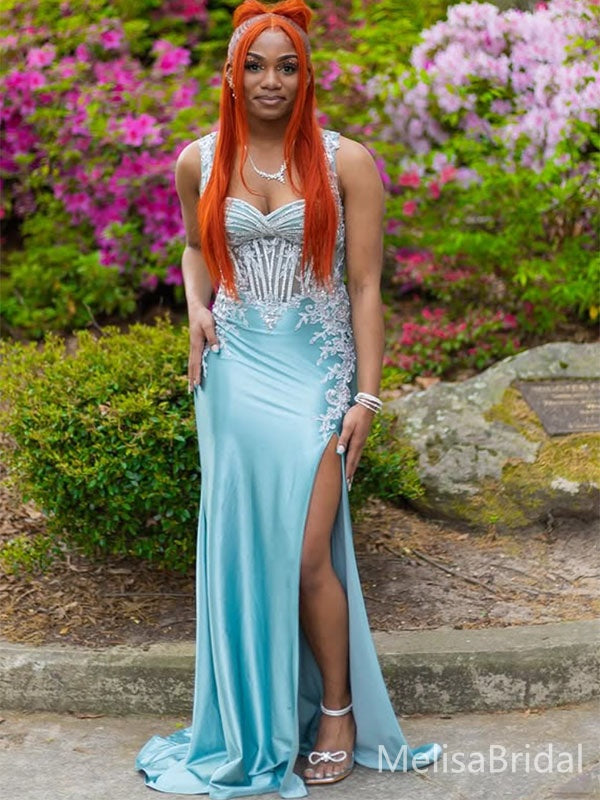Sparkly Blue Sapgehtti Straps Mermaid Long Formal Dress to Impress,MB11128