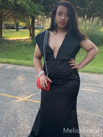 Sexy Black Mermaid V-neck Long Formal Dress to Impress,MB11135