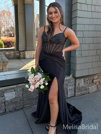 Popular Black Mermaid Spagehtti Straps Long Formal Dress to Impress,MB11056