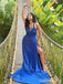Elegant Blue V-neck Long Formal Dress to Impress,MB11135