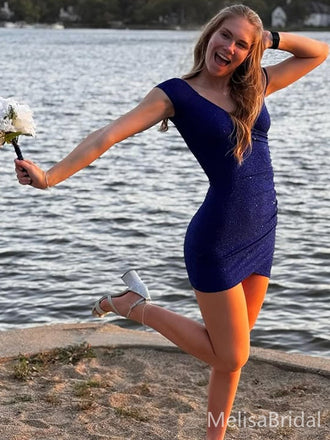 Elegant Blue Off-shoulder Short Party Dress Short Homecoming Dress, HD551