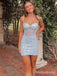 Sparkly Blue Spagehtti Straps Sweetheart Short Party Dress Short Homecoming Dress, HD549