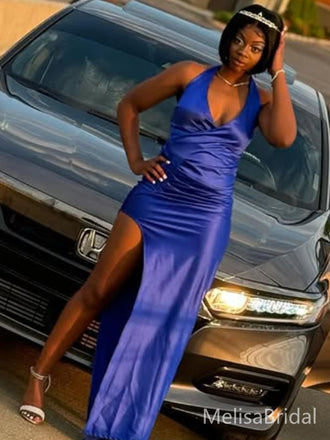 Sexy Blue V-neck Slit Mermaid Long Formal Dress to Impress,MB11172