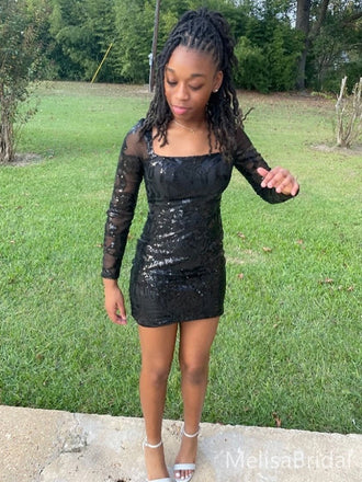 Popular Black Long Sleeves Short Party Dress Short Homecoming Dress, HD488