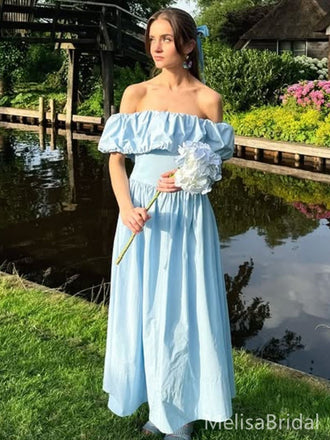 Cute Blue Off-shoulder Long Formal Dress to Impress,MB11031
