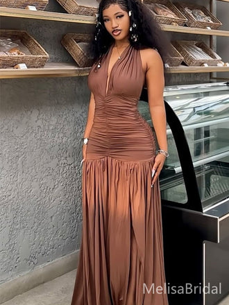 Sexy Brown V-ncek Long Formal Dress to Impress,MB11137