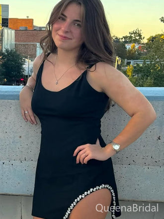 Elegant Black Spaghetti Straps Short Party Dress Short Homecoming Dress, HD533