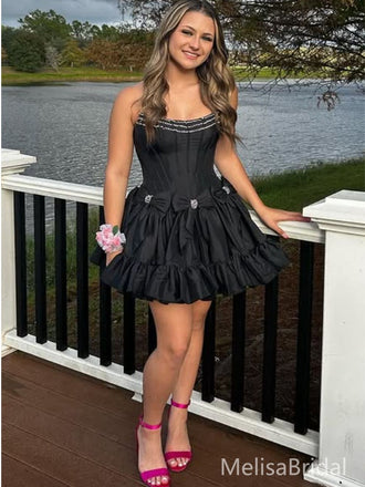 Cute Black Bow Short Party Dress Short Homecoming Dress, HD547