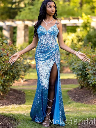 Sparkly Blue Mermaid Long Formal Dress to Impress,MB11194
