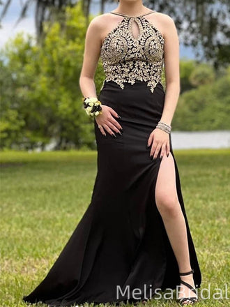 Sparkly Black Mermaid Halter Long Formal Dress to Impress,MB11183