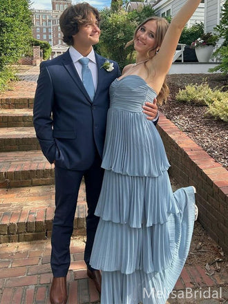 Elegant Blue A-line Straught Across Long Prom Dress to Impress  ,MB11007