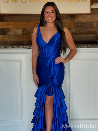 Elegant Blue Mermaid V-neck Long Formal Dress to Impress  ,MB11017