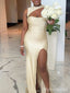 Elegant Champagne Mermaid Slit Long Formal Dress to Impress,MB11111