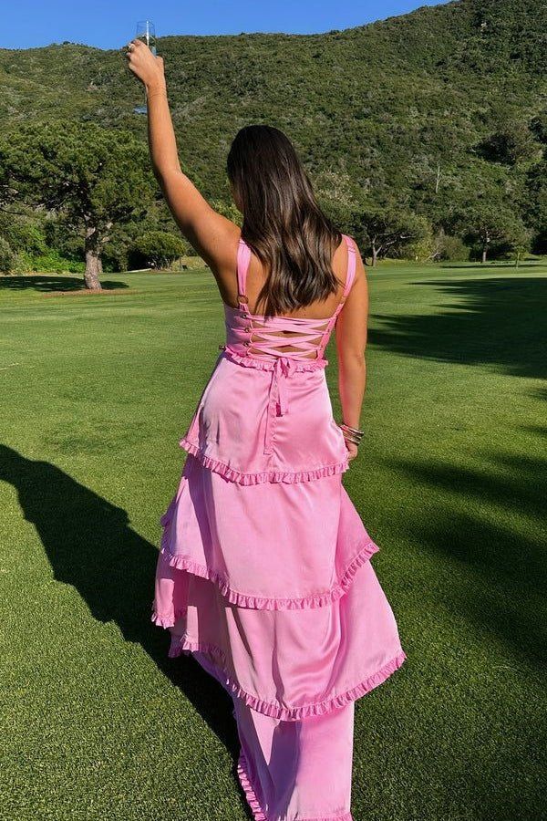 Popular Pink A-line Spaghetti Straps Long Formal Dress to Impress,MB11108