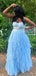 Sparkly Blue Spaghetti Straps A-line Long Formal Dress to Impress,MB11149