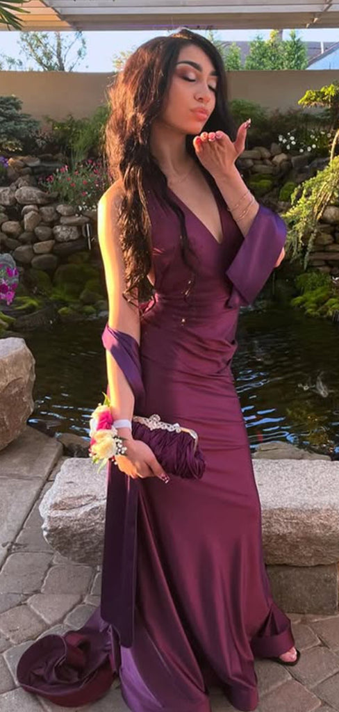 Elegant Purple V-neck Mermaid Long Formal Dress to Impress,MB11122