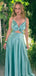 Elegant Green Spaghetti Straps A-line Long Formal Dress to Impress,MB11150