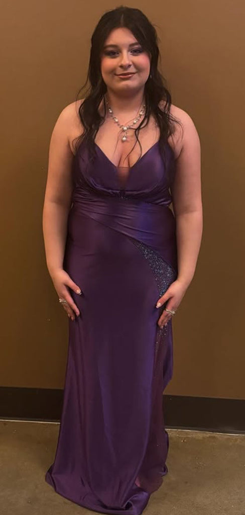 Elegant Purple V-neck Mermaid Long Formal Dress to Impress,MB11141