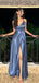 Sexy Blue A-line Spagehetti Straps Long Formal Dress to Impress,MB11099