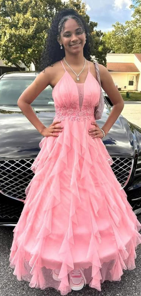 Elegant Pink A-line Spaghetti Straps Long Formal Dress to Impress,MB11145