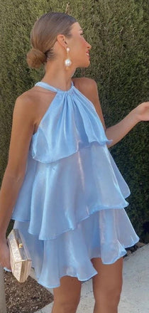 Sexy Blue Halter Strap Short Party Dress Short Homecoming Dress, HD490