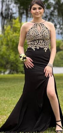 Sparkly Black Mermaid Halter Long Formal Dress to Impress,MB11183