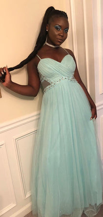 Elegant Green Spaghetti Straps Long Formal Dress to Impress,MB11188