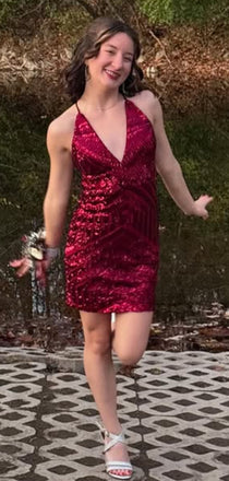 Sexy Red Spaghetti Straps V-neck Short Party Dress Short Homecoming Dress, HD535
