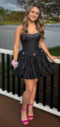 Cute Black Bow Short Party Dress Short Homecoming Dress, HD547