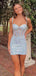 Sparkly Blue Spagehtti Straps Sweetheart Short Party Dress Short Homecoming Dress, HD549