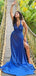 Elegant Blue V-neck Long Formal Dress to Impress,MB11135