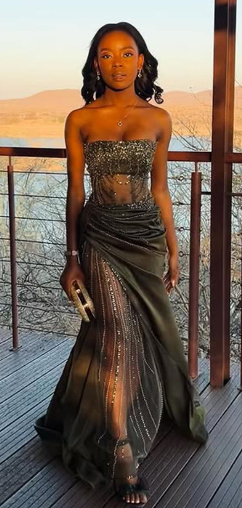 Sparkly Green Straight Across Mermaid Long Formal Dress to Impress,MB11144