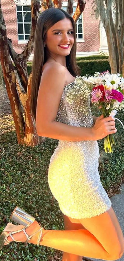 Sparkly White Sweetheart Short Party Dress Short Homecoming Dress, HD548