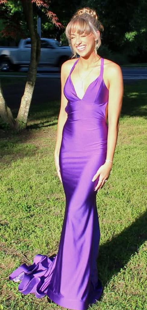 Elegant Purple Spaghetti Straps V-neck Long Formal Dress to Impress,MB11121
