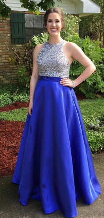 Sparkly Blue A-line Halter Long Formal Dress to Impress,MB11182