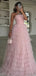 Cute Pink Strapless Straight Across A-line Long Prom Dresses  ,MB10989