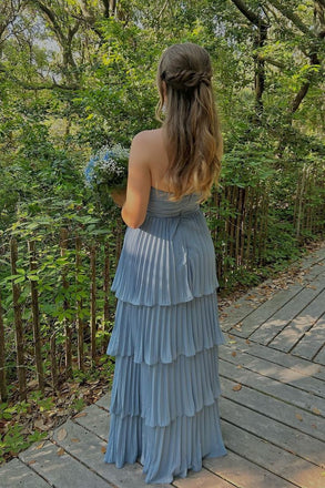 Elegant Blue A-line Straught Across Long Prom Dress to Impress  ,MB11007